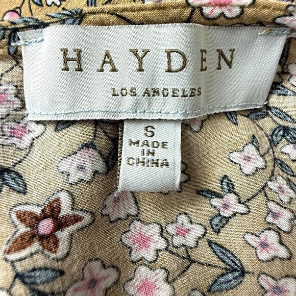 Hayden LA Tan Floral Boho Peasant Blouse Top Sz Small Surplice Flowy Lightweight - Picture 5 of 9